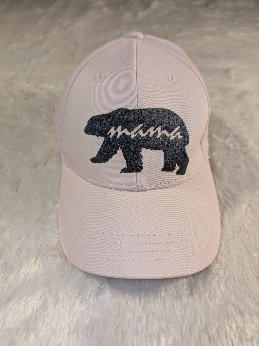 Mama Bear Embroidered Baseball Cap - Light Pink